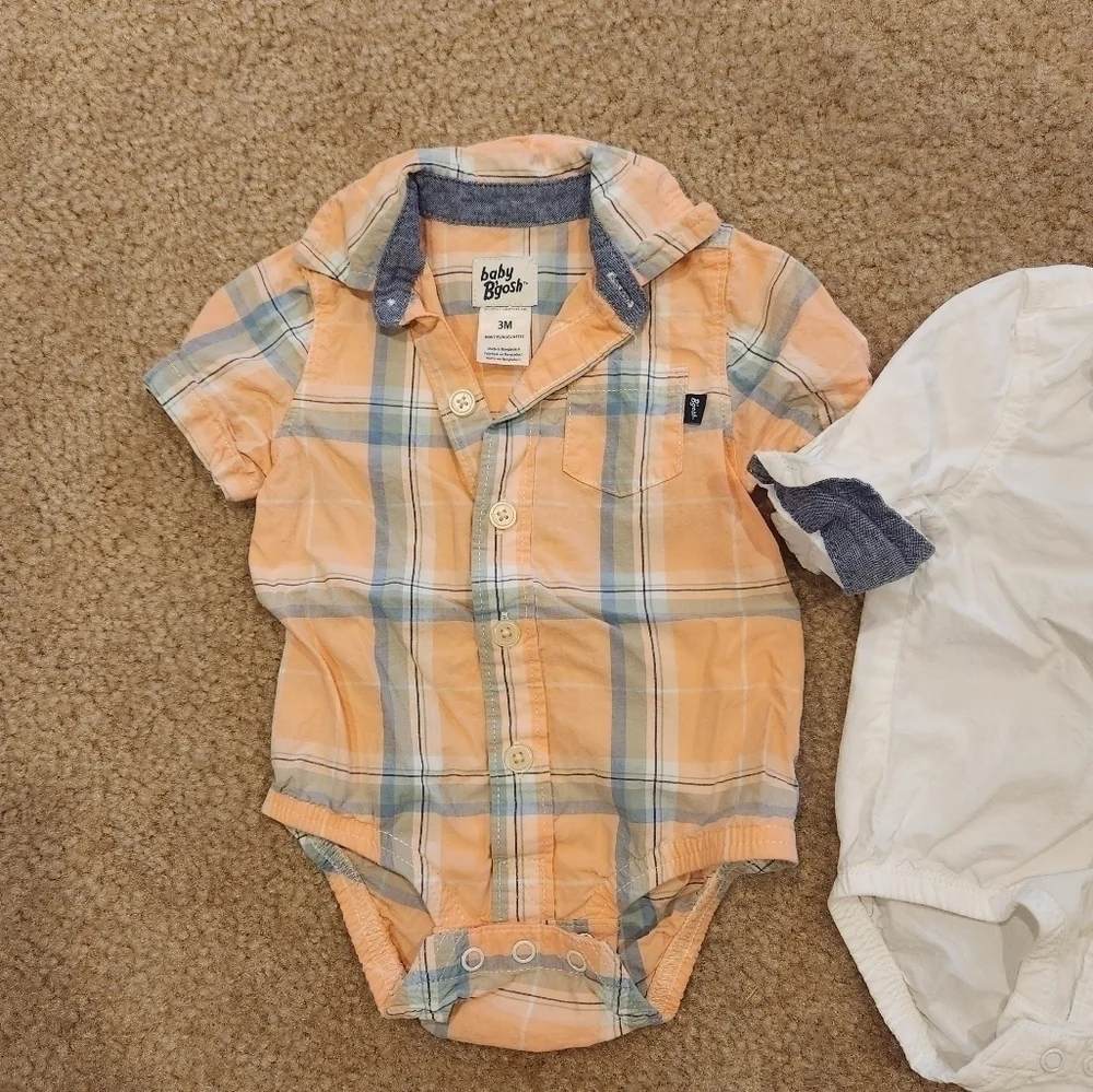 𝅺LOT of 2 Baby B'Gosh Oshkosh Boy's Collared Onesies, 3 months